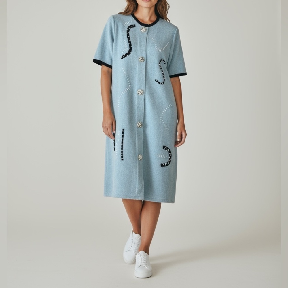 VTG 80s Steve Fabrikant Corky Sweater Shirtdress Dress Wool Blend Art Deco 6